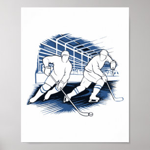 Ice Hockey Action Silhouette Graphic Poster