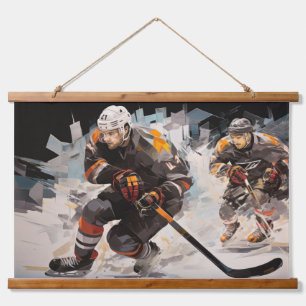 Ice Hockey Action Sport Painting Abstract Art Deco Hanging Tapestry