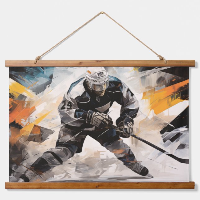 Ice Hockey Action Sport Painting Abstract Art Deco Hanging Tapestry (Front)