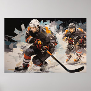 Ice Hockey Action Sport Painting Abstract Art Deco Poster