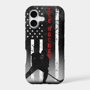 Ice Hockey American Flag Black