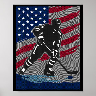 Ice Hockey American Flag July 4th Vintage Player Poster
