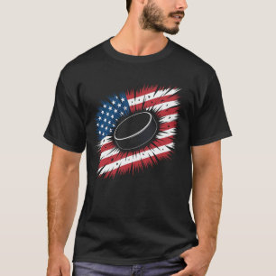 Ice Hockey American Flag Puck Patriotic Sports Fan T-Shirt