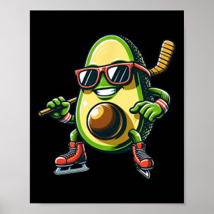 Ice Hockey Avocado Skating Fun Shades Poster