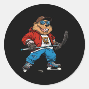 Ice Hockey Beaver  Classic Round Sticker