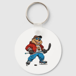 Ice Hockey Beaver  Key Ring