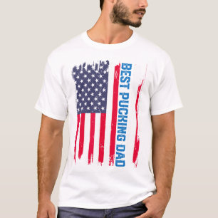 Ice Hockey Best Pucking Dad Usa American Flag Fath T-Shirt