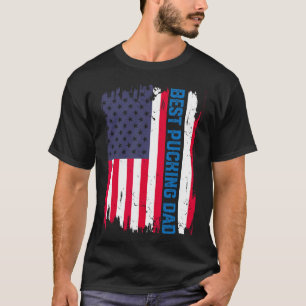 Ice Hockey Best Pucking Dad Usa American Flag Fath T-Shirt