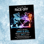 Ice Hockey Birthday Invitation<br><div class="desc">Ice Hockey Birthday Invitations,  Ice Hockey Theme Party,  Ice Hockey Game invite,  Sports Birthday Neon Glow Invitation</div>