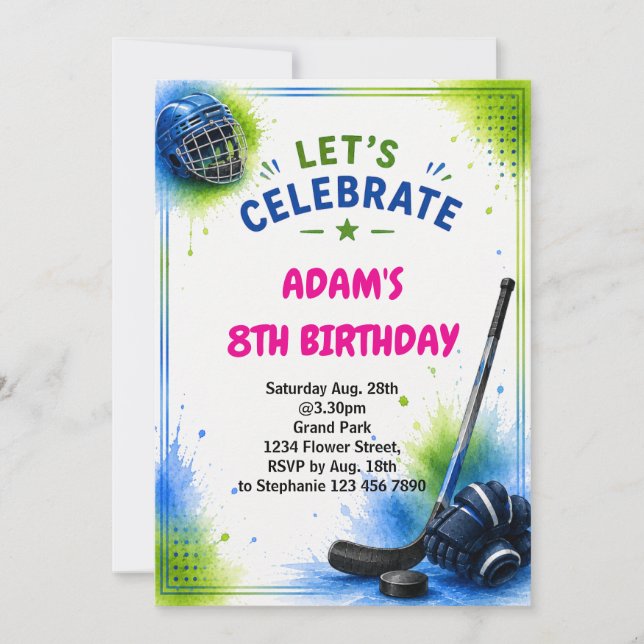 Ice Hockey Birthday Invitation Template (Front)
