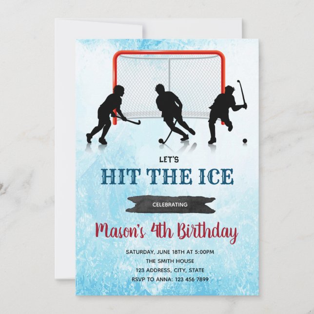 Ice hockey birthday party invitation (Front)