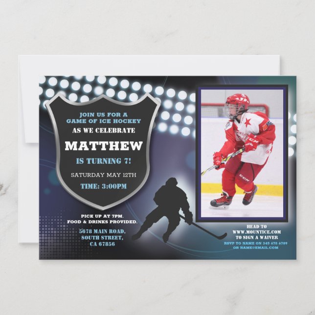 Ice Hockey Birthday Party Sports Photo Game Boys Invitation (Front)