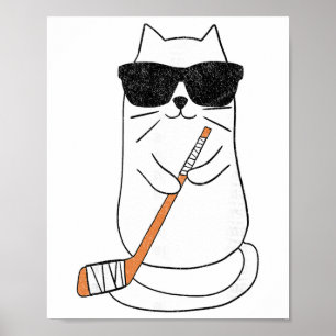 Ice Hockey Cat Hockey Player Stick Retro Poster