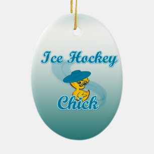 Ice Hockey Chick #3 Ceramic Tree Decoration