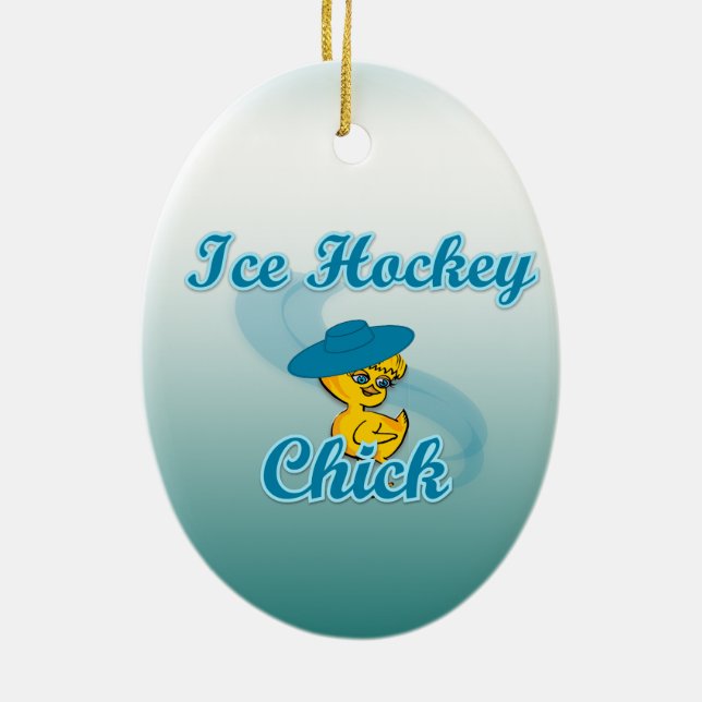 Ice Hockey Chick #3 Ceramic Tree Decoration (Back)
