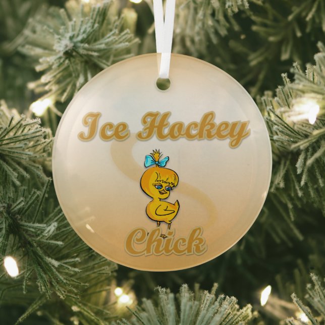 Ice Hockey Chick Glass Tree Decoration (Insitu)