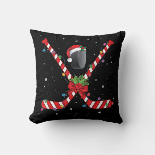 Ice Hockey Christmas Candy Cane Hockey  Cushion