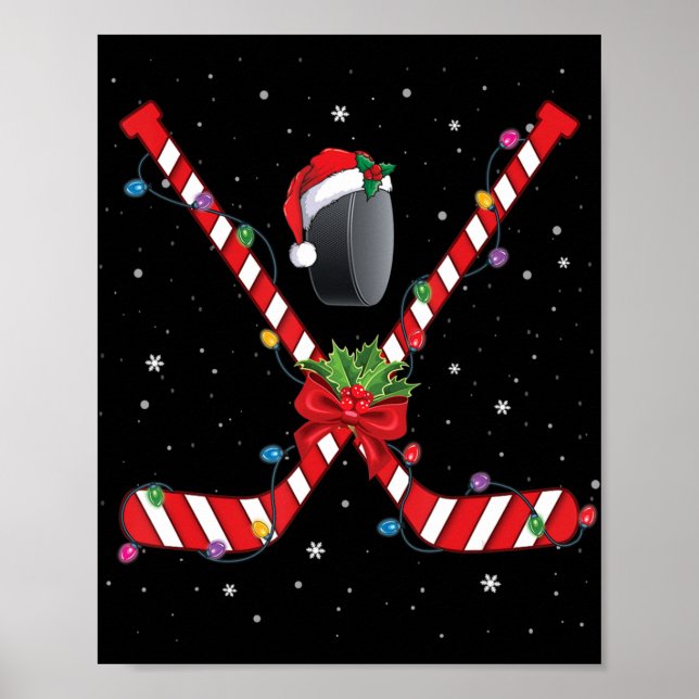 Ice Hockey Christmas Candy Cane Hockey  Poster (Front)