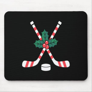 Ice Hockey Christmas Candy Cane Hockey Stick Xmas Mouse Pad