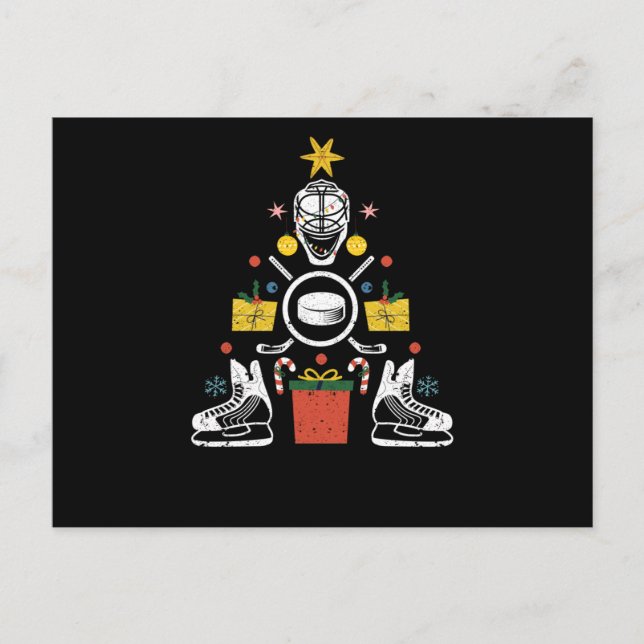 Ice hockey Christmas decoration tree funny Xmas ga Postcard (Front)