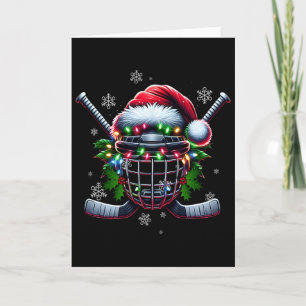 Ice Hockey Christmas Helmet Santa Hat Winter Sport Card