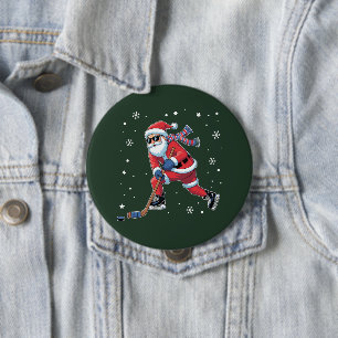 Ice Hockey Christmas Santa Playing Ice Sports Team 10 Cm Round Badge