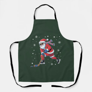Ice Hockey Christmas Santa Playing Ice Sports Team Apron