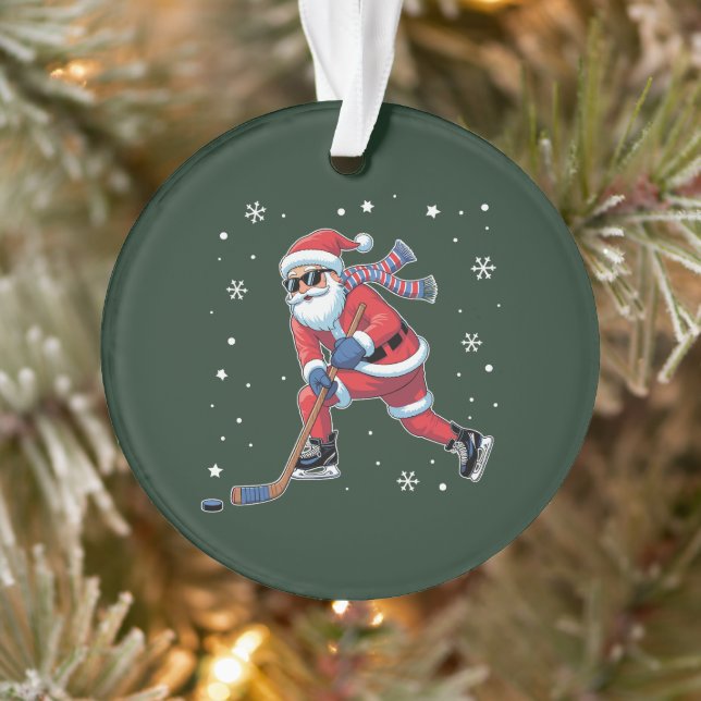 Ice Hockey Christmas Santa Playing Ice Sports Team Ornament (Tree)
