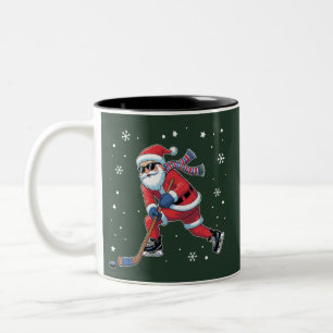 Ice Hockey Christmas Santa Playing Ice Sports Team Two-Tone Coffee Mug