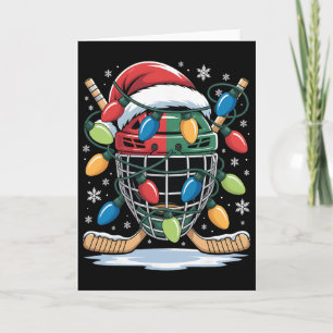 Ice Hockey Christmas Santa Xmas Lights Hockey Love Card