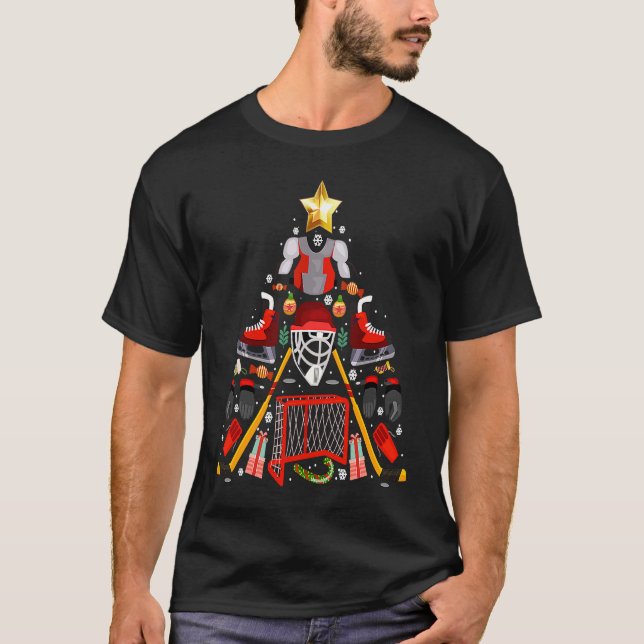Ice Hockey Christmas Tree Funny X Mas Hockey Playe T-Shirt (Front)