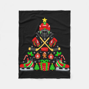 Ice Hockey Christmas Tree Lights Funny Xmas Family Fleece Blanket