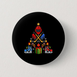 Ice Hockey Christmas Tree Lights Red Santa Hat Xma 6 Cm Round Badge