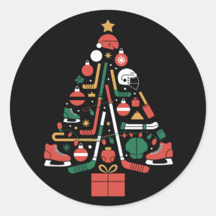 Ice Hockey Christmas Tree Xmas Sports  Classic Round Sticker