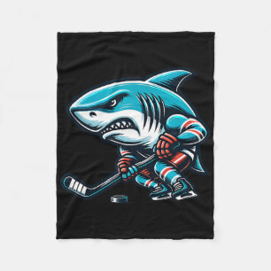 Ice Hockey Cool Shark Fierce Power Play Fleece Blanket