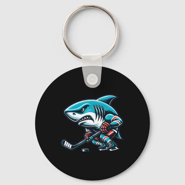 Ice Hockey Cool Shark Fierce Power Play  Key Ring (Front)