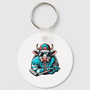 Ice Hockey Cow With Shades Attitude Key Ring