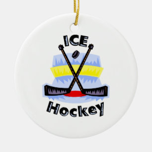 Ice Hockey Crossed Sticks Ceramic Tree Decoration