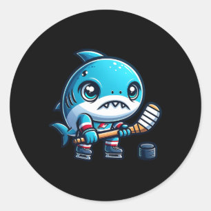 Ice Hockey Cute Shark Player Artwork  Classic Round Sticker