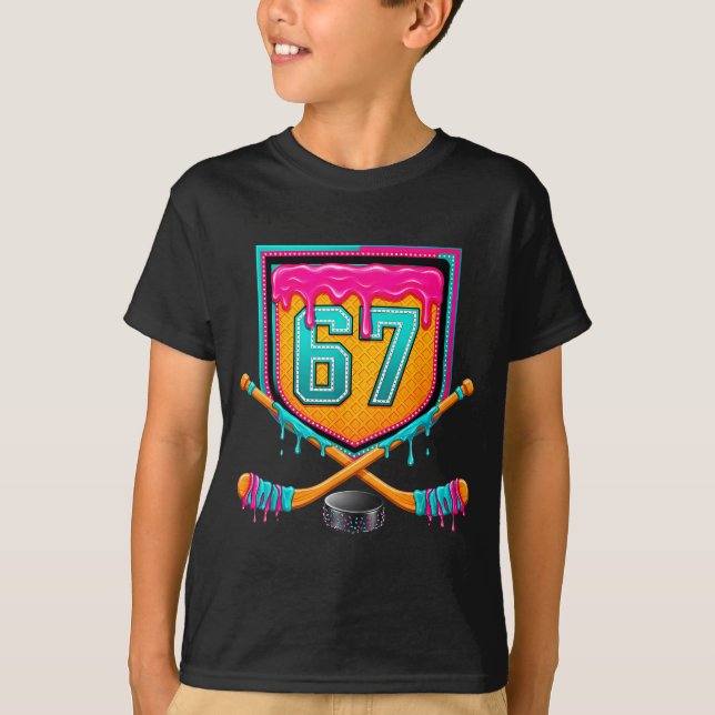 Ice Hockey Drip Number 67 Ice Hockey Player  T-Shirt (Front)