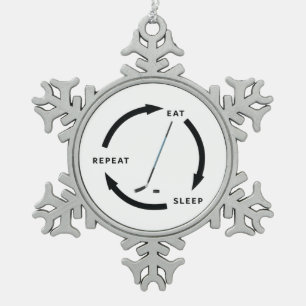 Ice Hockey Eat Sleep Repeat Sports Fan Saying Snowflake Pewter Christmas Ornament