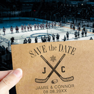 Ice Hockey Fan Family or Wedding Save the Date Self-inking Stamp