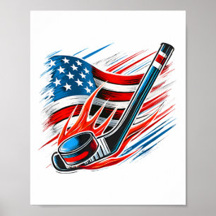 Ice Hockey Fan Players Patriotic 4th Of July Ameri Poster