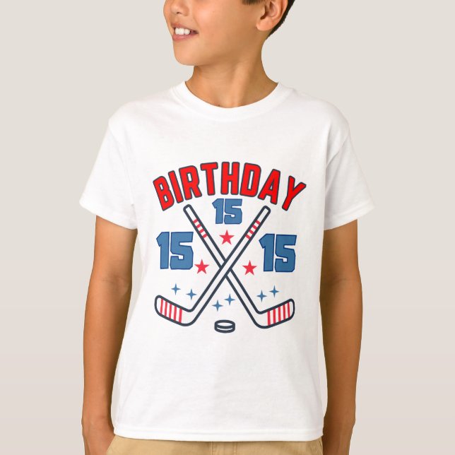 Ice Hockey Fifth-teen Birthday Boy 15th Party Boys T-Shirt (Front)