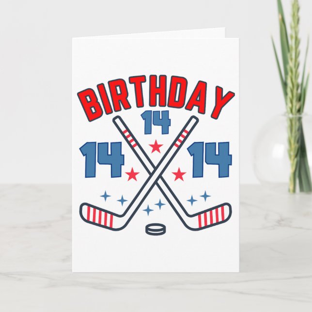 Ice Hockey Fourteen Birthday Boy 14th Party Boys A Card (Front)
