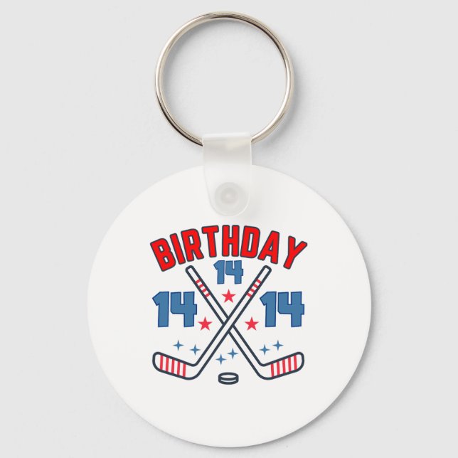 Ice Hockey Fourteen Birthday Boy 14th Party Boys A Key Ring (Front)
