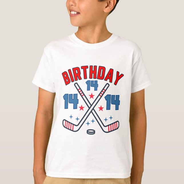 Ice Hockey Fourteen Birthday Boy 14th Party Boys A T-Shirt (Front)