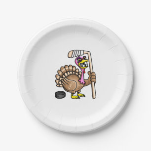 Ice Hockey Funny Thanksgiving Turkey fall session Paper Plate