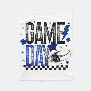 Ice Hockey Game Day Hockey Mom Retro Blue And Blac Fleece Blanket