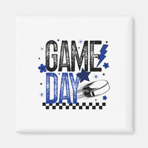 Ice Hockey Game Day Hockey Mom Retro Blue And Blac Magnet